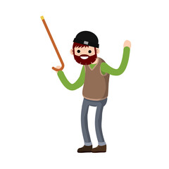 Funny old man with cane. Senior point direction. gesture of raised hands up. Active Lifestyle and recreation grandfather. Cartoon flat illustration