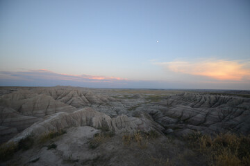 Surreal landscape at sunset at Badlands National Park