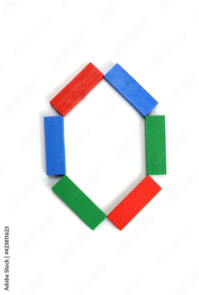 Poster letter o of the english alphabet from the color blocks of the constructor