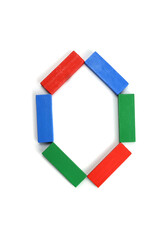 Letter O of the English alphabet from the color blocks of the constructor