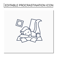 Mess line icon. Chaos in house. Laziness. Person sleep on desk. Procrastination concept. Isolated vector illustration.Editable stroke