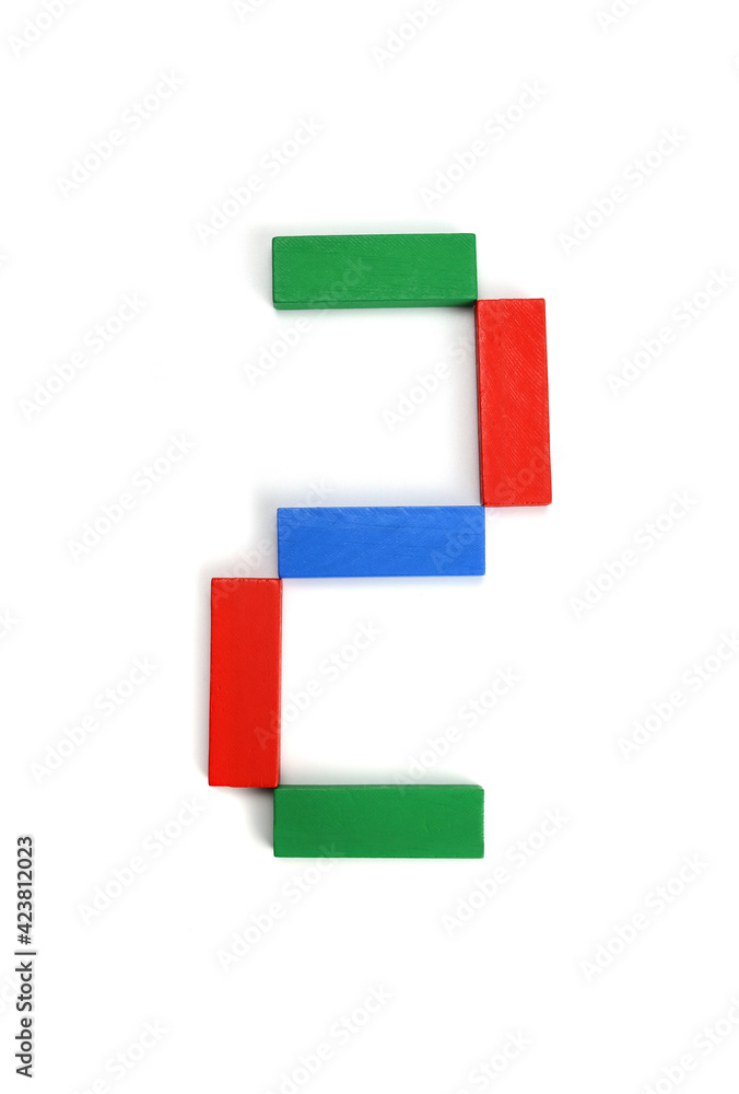 Poster number two made of colorful constructor blocks bricks isolated on white background