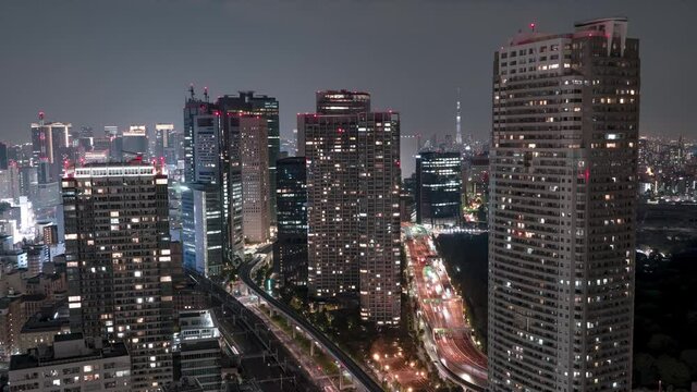 View From Seaside Top Observatory Of World Trade Center At Night In Hamamatsucho, Minato, Tokyo, Japan. - timelapse
