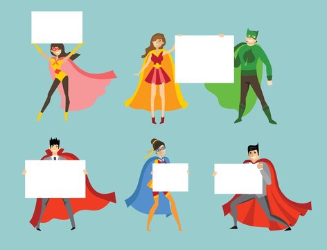 Vector illustration of superheros with white banner