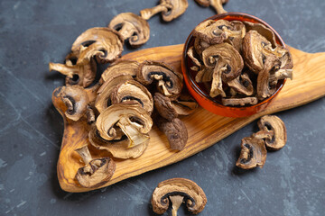 Dried button mushrooms, healthy food ingredient