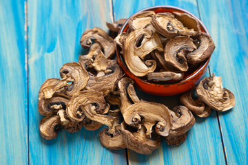 Dried button mushrooms, healthy food ingredient