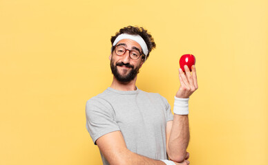 young crazy bearded athlete happy expression