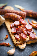 Slices of cured meat sausage