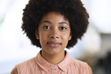 Obraz premium Portrait of african american woman looking at camera and smiling