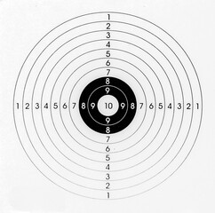 Standard black and white numbered target on a white background