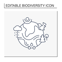 Ecosystem line icon. Living community of organisms. Consist of different zones like tundra, grassland, underwater etc.Biodiversity concept. Isolated vector illustration.Editable stroke