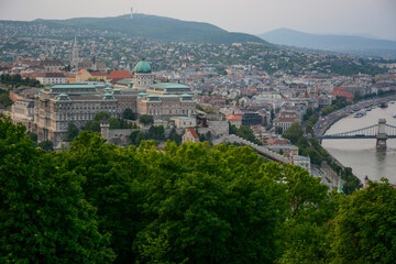 Fototapeta na wymiar Budapest, Hungary - June 20, 2019: Panoramic view to the city from Citadella