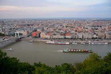 Budapest, Hungary - June 20, 2019: Panoramic view to the city from Citadella