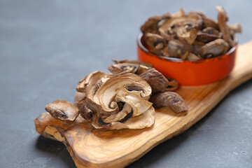 Dried button mushrooms, healthy food ingredient