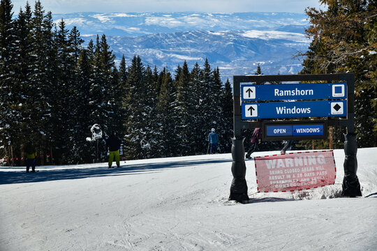 Warning sign ski area closed. Ski only designated areas. Vail, Colorado