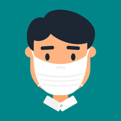 Asian man in face mask vector icon