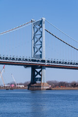 Fototapeta na wymiar Ben Franklin Bridge Delaware River Camden NJ Philadelphia Pennsylvania