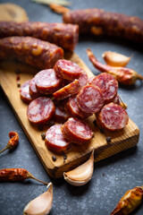 Slices of cured meat sausage