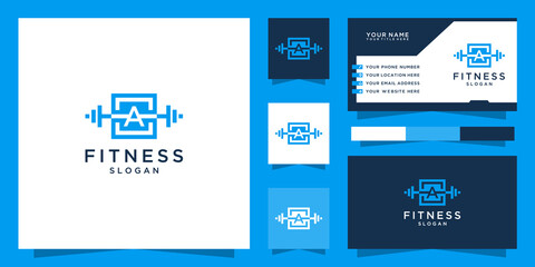 Letter a fitness logo and business card template