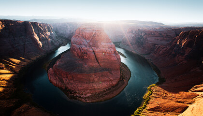 Arizona Horseshoe Bend in Grand Canyon. Beautiful view of Horseshoe Bend, Arizona, under warm...