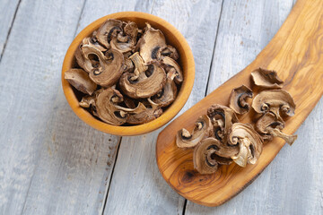 Dried button mushrooms, healthy food ingredient