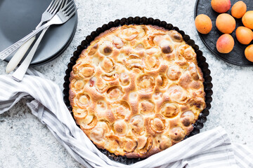 Homemade apricot tart on a table