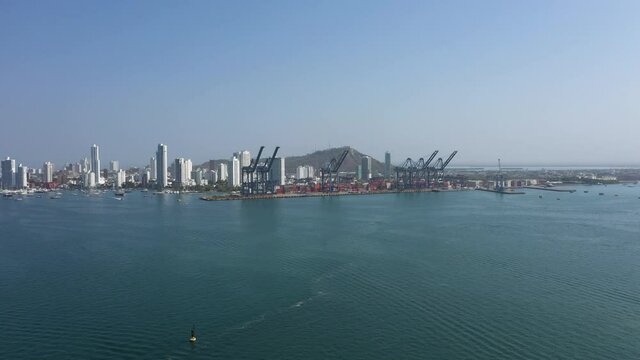 The Cargo port in Cartagena Colombia aerial view.