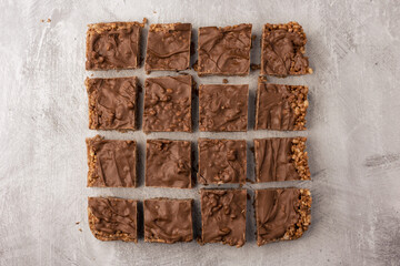 Chocolate crispy cake - cereal rice crispies with chocolate