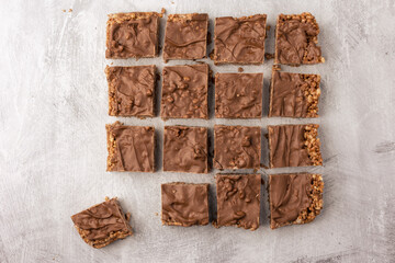 Chocolate crispy cake - cereal rice crispies with chocolate