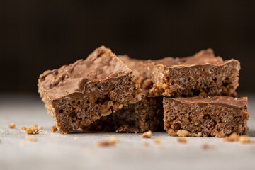 Chocolate crispy cake - cereal rice crispies with chocolate