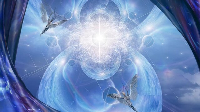 Vivid galaxy. Winged men represents angels