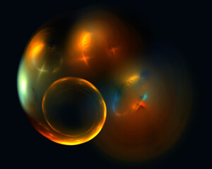 Virtual fiery helix on black background. Colorful glowing spotlights swirling in spiral. Cosmic theme. Great as banner, backdrop, wallpaper or backdrop.