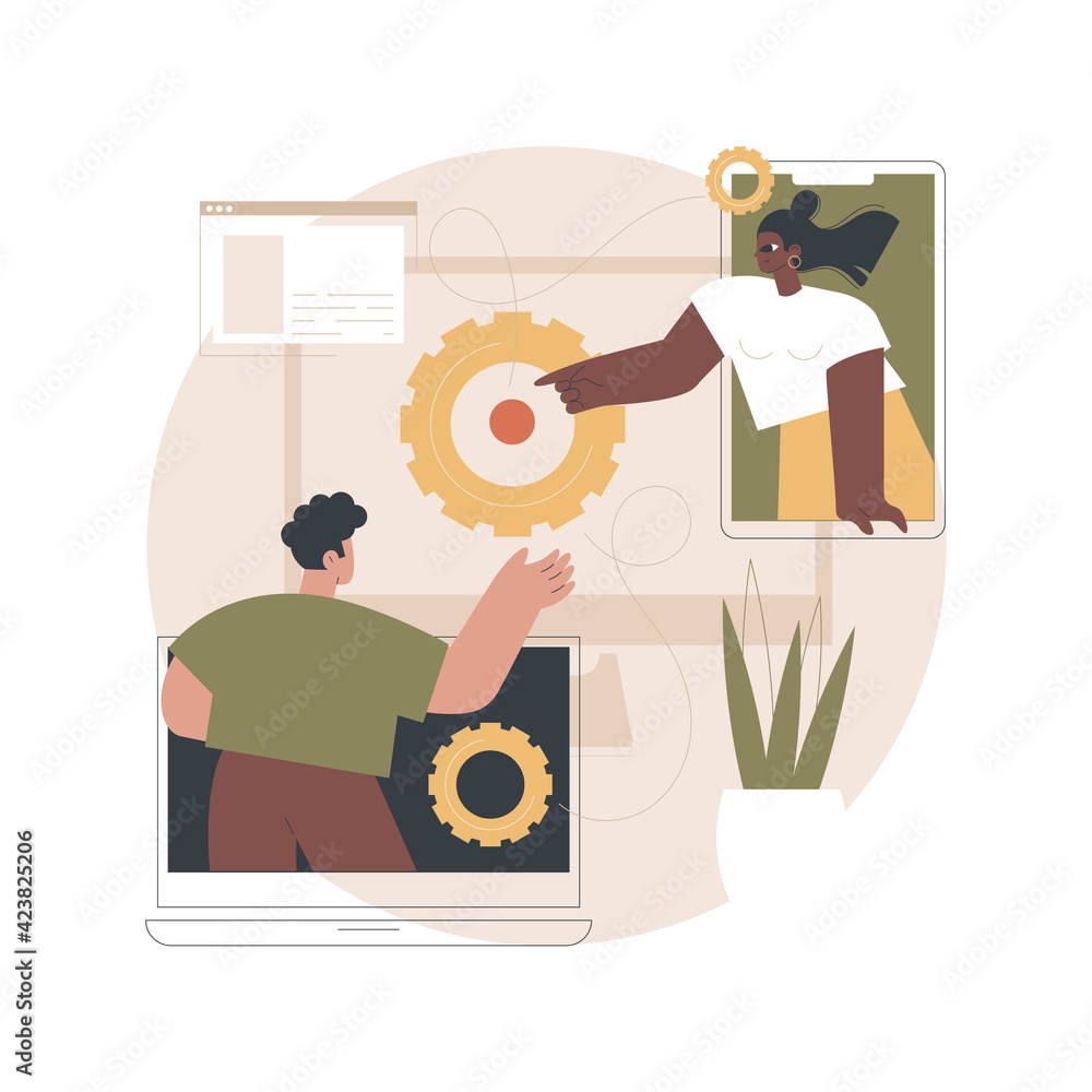 Poster cross-platform software abstract concept vector illustration. multi-platform software, cross-platfor