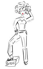 stylish lady boss with red lipstick and curly hair