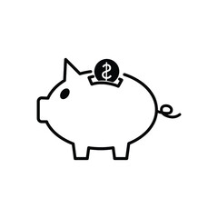 piggybank with dollar coin black line icon