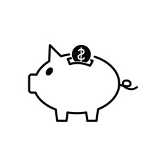 piggybank with dollar coin black line icon