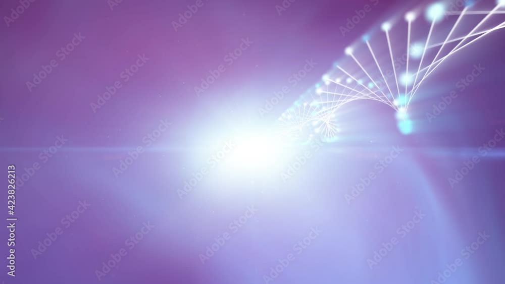 Poster conceptual artistic shining dna double helix molecule on copy space animation background.