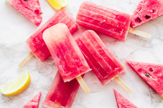 Homemade watermelon popsicles with ice