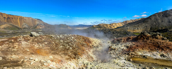 Fototapeta na wymiar Sulfur Volcanic Rocks in Landmannalaugar, Fjallabak Nature Reserve, Iceland, Europe