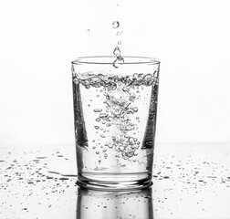 Water being poured into a glass. White background..