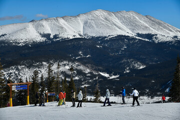 Breckenridge ski resort in winter time with snow in the Colorado Rocky Mountains. Scenic landscape.