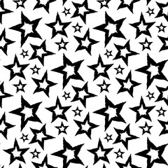 Black ink stars isolated on white background. Cute monochrome geometric star seamless pattern. Vector simple flat graphic hand drawn illustration. Texture.
