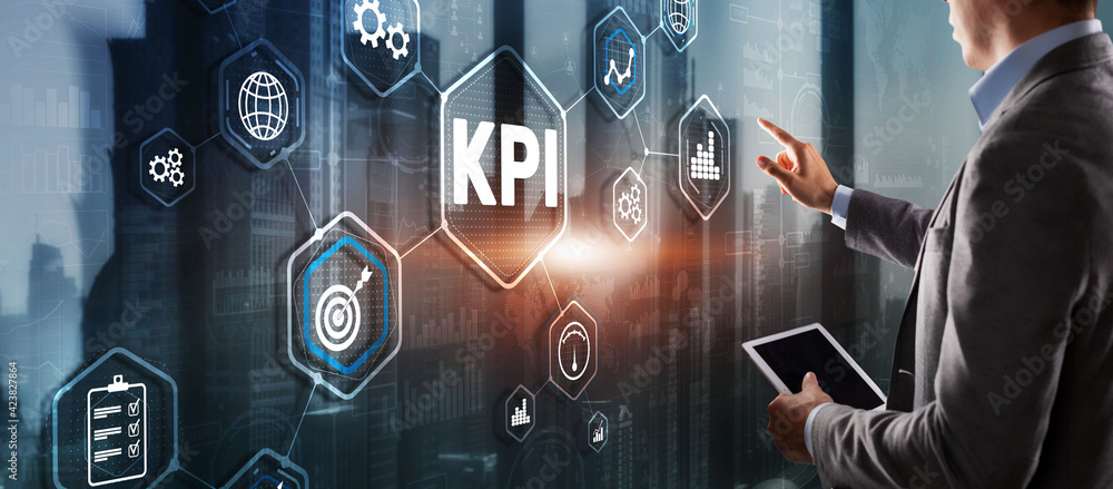 Aufkleber kpi key performance indicator business internet technology concept on virtual screen