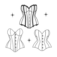 set of three simple images of corsets