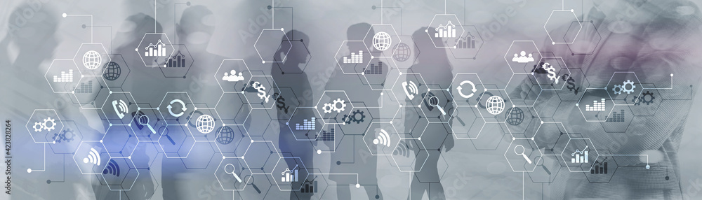 Aufkleber ict - information and telecommunication technology and iot - internet of things concepts