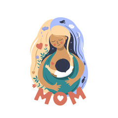 Mom and baby in a sling. Stylization of the concept: Mom is the whole world. Vector, isolated, on a white background.