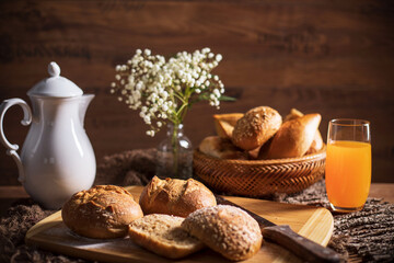 Hintergrund, Baguette, gebacken, Bäckerei, Korb, Getränk, Pause, Frühstück, braun, Brötchen, Getreide, Küche, Tasse, köstlich, Dessert, Getränk, Mehl, Lebensmittel, frisch, Frische, Obst, Glas, Gourme