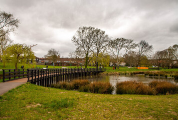 The new wetland area of Silkstream Park. The Barnet Council have recently invested £5million into upgrading this park. Located on  the green avenue between Colindale and Burnt Oak, London, UK. 