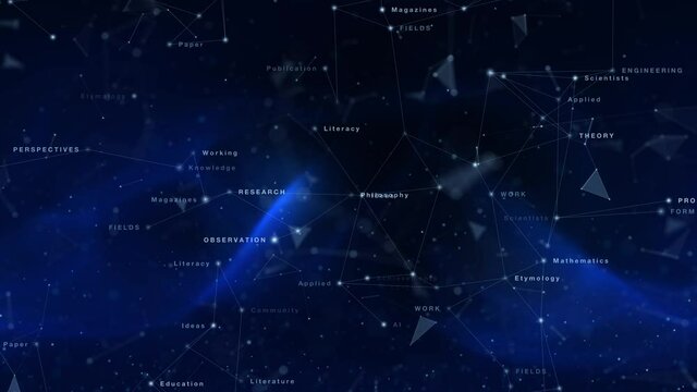 Science and technology research knowledge word cloud copy space animation background.