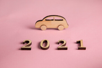 wooden car model with 2021